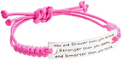 Inspirational Jewelry Bracelet – You Are Braver & Stronger Than You Think Quote – Silver Charm Wrap – Engraved Sayings for Inspiration, Motivation – Perfect Gift for Women, Men, Teens, Girls.