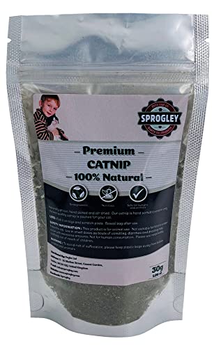 SPROGLEY PREMIUM CATNIP, Catnip Treat for Cats, All Natural, No herbicides or Pesticides, 30g Resealable Bag