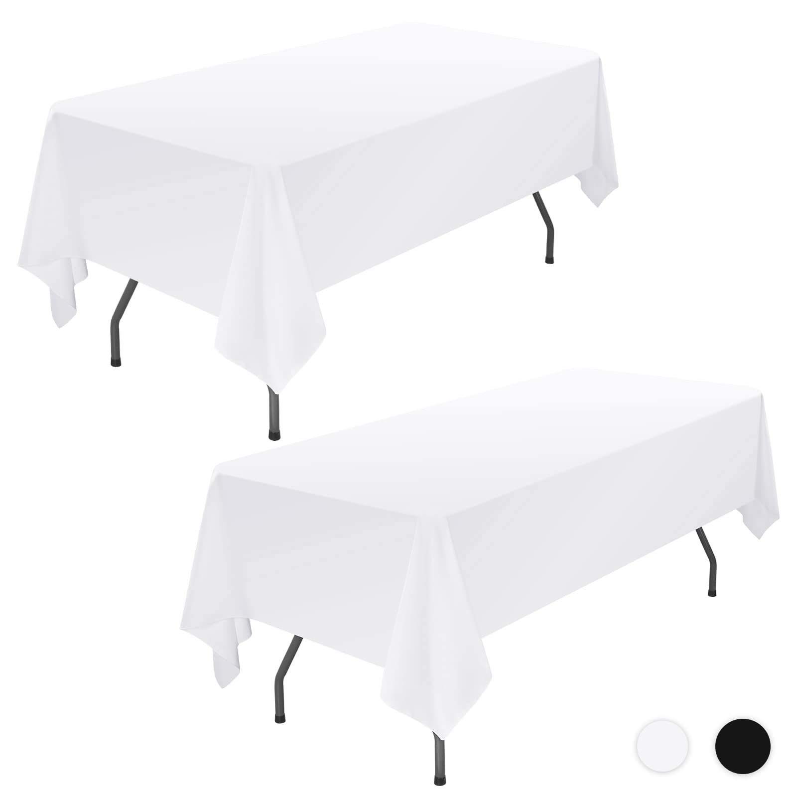 Showgeous 2 Pack White Polyester Tablecloth for 8ft Rectangle Tables 60 x 126 Inch Rectangular Fabric Table Clothes Washable White Table Covers for Wedding Banquet Party Restaurant Buffet Camping