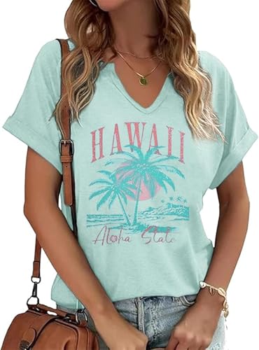 Womens Vintage Flowers V Neck Shirt Boho Floral Wildflowers Graphic Tee Casual Graphic Tees Tops for Girl(Small,Light Blue) at Amazon