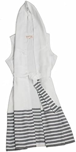 Beachwear Coverup, Hooded Sleeveless Beach Robe, White/Blue, Size M/L