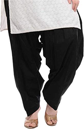 Women's Cotton Blend Solid Patiala (Black, Free Size)