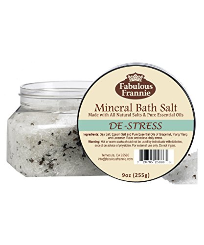 Fabulous Frannie De-Stress Therapeutic Mineral Bath Salt – 9oz Made with Pure Essential Oils Grapefruit, Ylang Ylang and Lavender