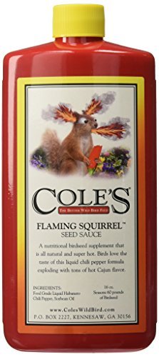 Cole's Flaming Squirrel Seed Sauce, Super Hot and Spicy Nutritional Birdseed Supplement Contains All-Natural 100% Food Grade Liquid Chili Pepper Soybean Oil Ingredients, 16 oz (Pack of 4)