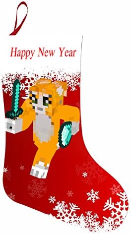 Orange Cat Alex Ender Dragon Steve Minecraft Christmas Stockings Stuffers Gift Box Santa Claus Socks Hanging Xmas Decoration