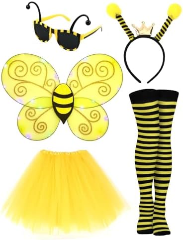Disfraz De Abeja Para Adulto – Set De 7 Piezas Con Vestido, Alas, Diadema, Guantes, Calcetines, Pendientes Y Gafas, Ideal Para Carnaval Y Cosplay