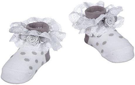 Ganz Baby Girl 0-12 month Ruffled Misty Gray Polka Dot Socks