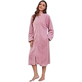 LYCY Women Plush Zipper Robe, Long Fleece House Coat Nightgown with Pockets Solid Bathrobe