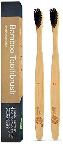 Lavish Essentials - Best Canadian Bamboo Toothbrush, Charcoal Toothbrush Bamboo, Wooden Toothbrush Charcoal, Bamboo Toothbrushes Biodegradable, Biodegradable Handle | 2-Pack | Organic & Biodegradable