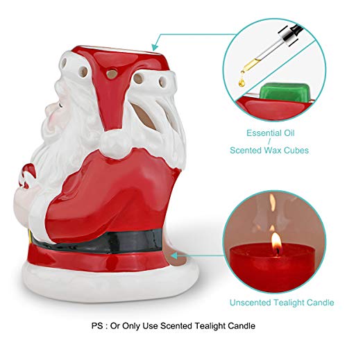 STAR MOON Ceramic Tealight Candle Holder Essential Oil Burner Aromatherapy Wax Candle Tart Burner Warmer Diffuser Aroma Candle Warmers Porcelain Decoration for Living Room Bedroom Smiling Santa Claus