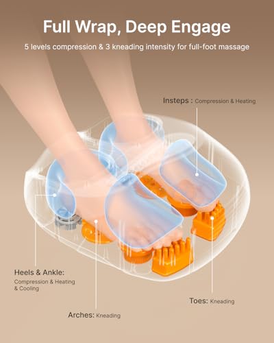 RENPHO Thermacool 2-in-1 Foot Massager with Heat & Cold, HSA Eligible FSA Only Products, Father Day Gifts for Husband, 3 Kneading & 5 Compression for Neuropathy & Plantar Fasciitis, Up to US Size 13