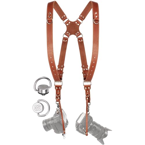 C Coiro Dual Camera Harness for Photographers, Double Adjustable Leather Strap DSLR/SLR, Dual Shoulder Harness