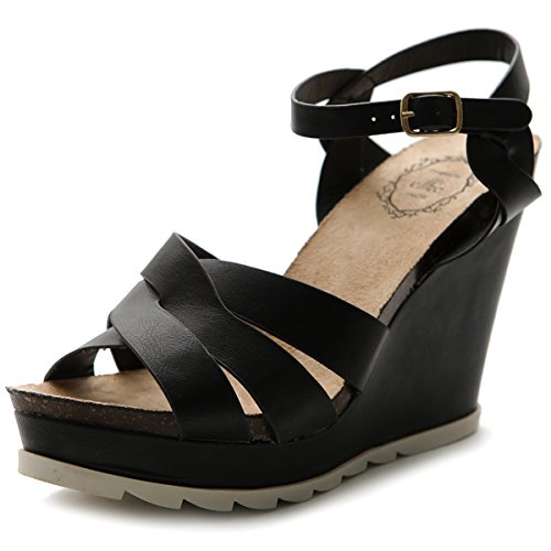 Ollio Women's Shoe Wedge High Heel Platform Strap Sandal MH015(6 B(M) US, Black)