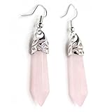 Christmas Gift! 1 Pair Of Natural Rose Quartz Gemstone Chakra Dangle Earrings