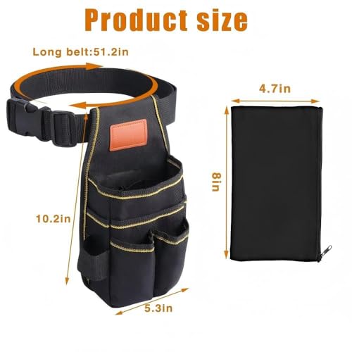 Universal Small Tool Pouch Tool Belts for Men, Small Tool Bag Electrician Tools Bag with Belt, Wear Resistant Tools Bel 12 Storage Ports Ideal for Electricians Mechanics Carpenters and More