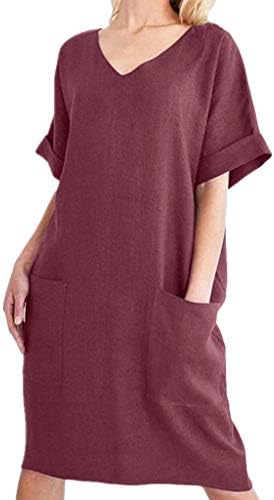 Daylin Women Lady Solid Comfortable Short Sleeve with Pocket V-Neck Pencil Dress Bandage Dresses S~2XL Red