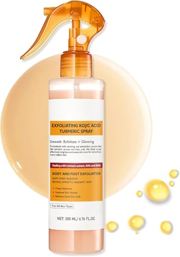 Body Keratin Care Kojic Acid Turmeric Spray Gently Exfoliating Peeling Solution Skincare with Retinol, Glutathione, Niacinamide, Vitamin B, C, E for All Skin Types 200ml