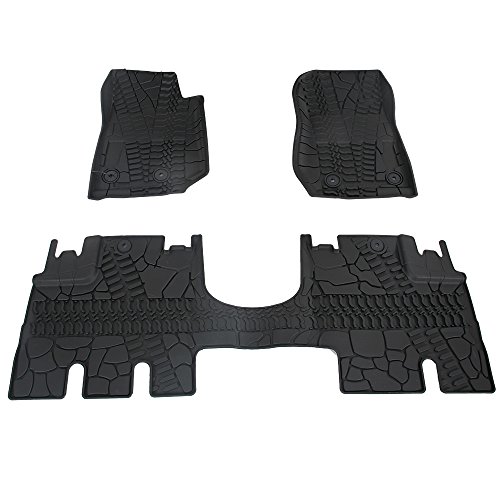 WINUNITE Front and Rear Black Slush Floor Mats for 2014-2018 Jeep Wrangler JK 4 Door Unlimited All Weather Guard TPE Floor Carpet Liner Set for Jeep Wrangler - Not for JK 2 Door & JL Model