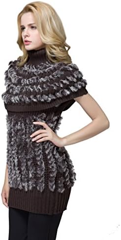 WEN TING Women's Turtleneck Sleeveless Long Sweatershirt (S/M, Brown)