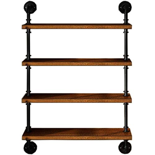Yuanshikj 2Pc(47" Tall,3/4") 4 Tier Industrial Wall Mount Iron Pipe Shelf Shelves Shelving Bracket Floating Rustic Heavy Duty Retro DIY Open Bookshelf Storage Office Home Holder Black Hardware Only