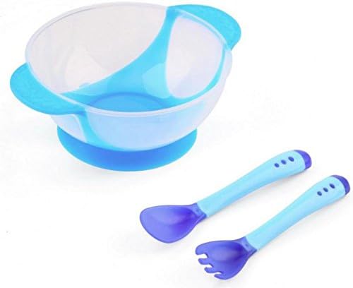 Baby Bowl Slip-resistant Tableware Set Infants feeding Bowl With Sucker and Temperature Sensing Spoon Suction Cup beebi kujundusest toodet ( 1 piece, blue color)