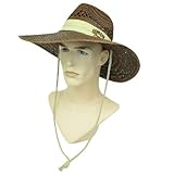 Hawaiian Tropic Large Wide Brim Chin Strap Floppy Sun Beach Straw L/XL Hat Cap