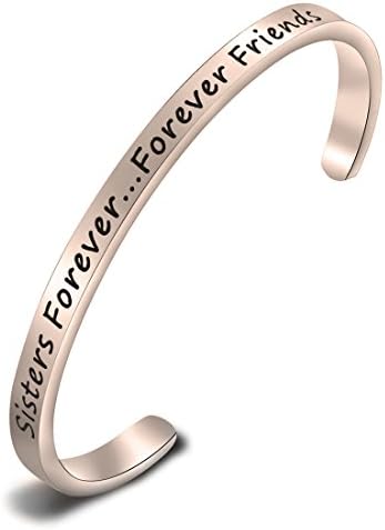 ZISEI Sister Bracelet Sister Jewelry "Sisters Forever ... Forever Friends" Cuff Bangle Bracelet- Friendship Jewelry Friendship Gift- Perfect Gifts for Sister, Best Friends (Rose gold)