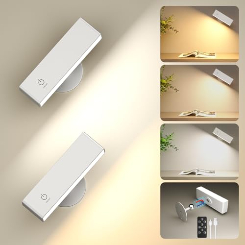 YiLaie Wall Lamps 2 Pcs, Interior Wall Sconces with Remote Controls, 3 Colour Temperatures, Touch Control, Wall Light 360° Rotatable Suitable for Bedroom, Living Room, Reading