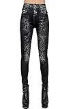 Jescakoo Women Cute Printed Denim Look Spandex Jeggings Black