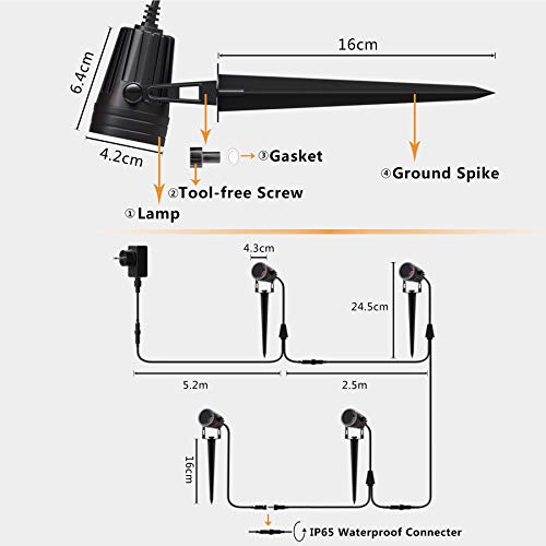 Gartenleuchten,Aourow 3W x 4 Warmweiße LED Garten landschafts beleuchtung mit Metall-Erdspieß,IP65 Wasserdichter Niederspannungs-Außenstrahler für Garten/Rasen/Terrasse/Gehweg/Baum,4er-Set