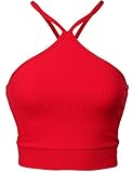 Luna Flower Women's Basic Simple Strappy High Neck Crop Tops