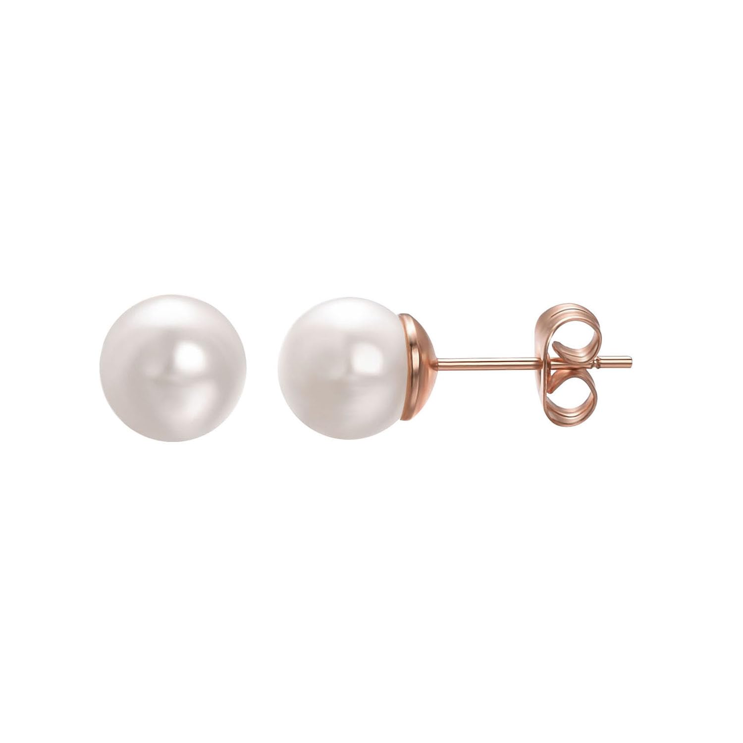 Vogem 8mm White Pearl Stud Earrings for Women 18ct Rose Gold Plated Pearls Imitation Ear Studs Jewelry