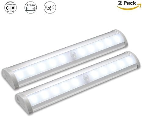 SZOKLED Battery Powered LED Under Cabinet Lights with Motion Sensor, Portable Cordless Wardrobe Lighting, Wireless Stick-on Anywhere 10 LED Night Light Bar Safe Lights for Kitchen Closet Stairs