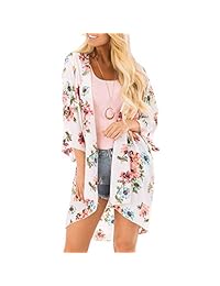 Kimono largo de gasa con estampado floral para dama