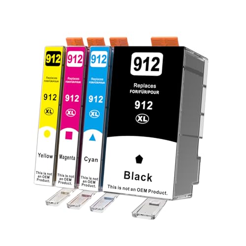 Skydo 912XL 912 Compatible Cartridges for HP 912 XL Multipack Cartridge for HP OfficeJet 8012 8010 8014 8015 8017, for HP OfficeJet Pro 8022 8023 8024 8025 8020 8030 (Black Cyan Magenta Yellow, 4-Pack
