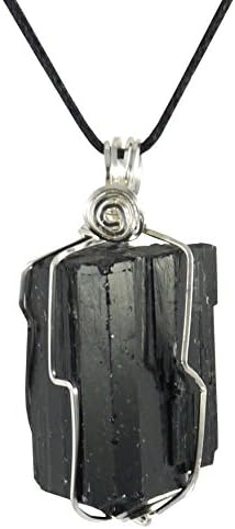 Kit Johnson Designs Black Tourmaline Pendant, Wire Wrapped, 1 1/2, Natural, Necklace, Satin Cord, 22"