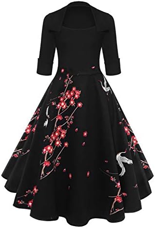 Befily Womens Vintage 50s Floral Print Retro Half Sleeve Swing Tea Dress