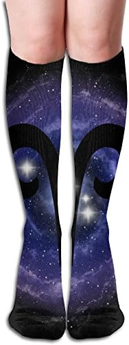 Unisex Aries Zodiac Sign And Constellation Stars Design Elastic Long Socks Compression Knee High Socks ( 50cm )For Sports, Running, Travel