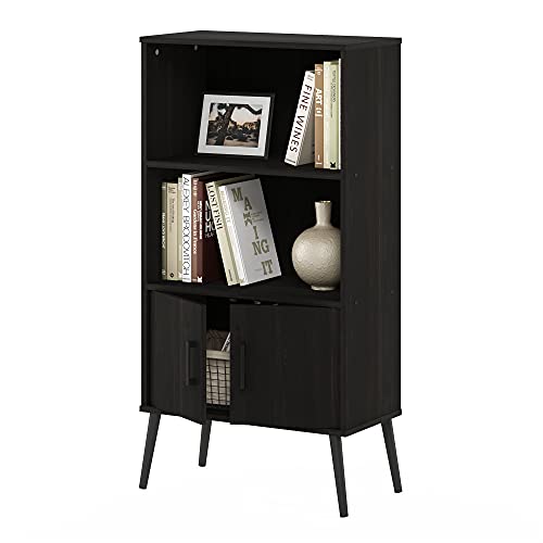 Furinno Claude Mid Century Style Accent Wooden Leg Bookcase Cabinet with Storag…