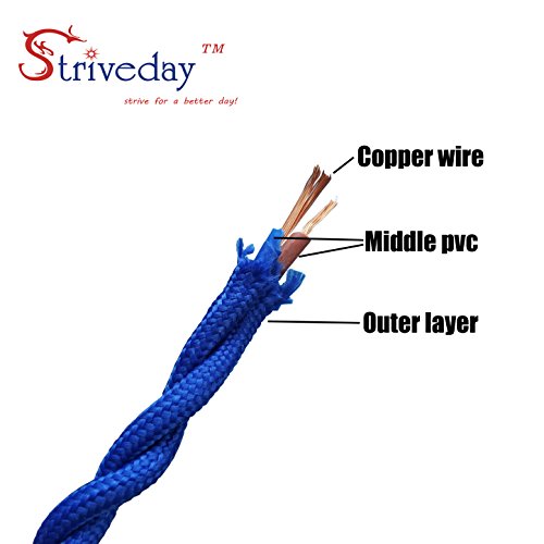 Striveday™ 5Meter/16.4FT Twisted Cloth Fabric Electrical Cord for Vintage and Antique Lamps DIY, Rayon Covered Wire For Industrial Vintage LED Bulb(Coffee)
