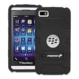 Fosmon HYBO Series Dual-Layer PC + Silicone Hybrid Case with Kickstand for BlackBerry Z10 - Black / Black