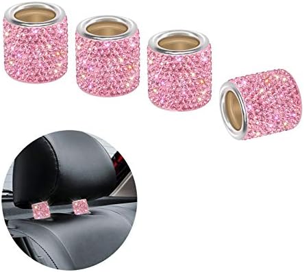 QBeel Car Headrest Collars, 4 Pack Handcrafted Rhinestone Car Decorations Interior Universal Bling Car Accessories for Women - Pink