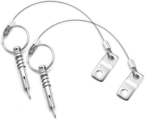 Necmetu 2 Pcs Stainless Steel Pin w/Drop Cam & Spring 1/4" x 1" Grip - Lanyard Prevents Loss