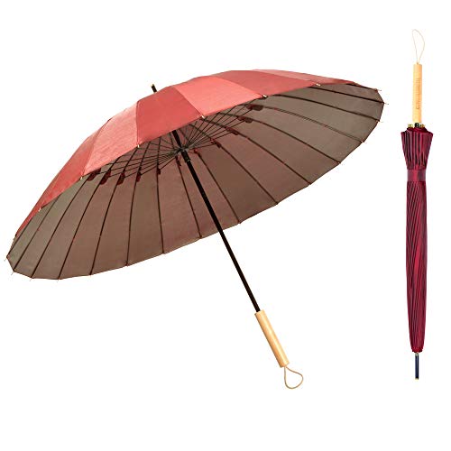 Kung Fu Smith Asian Rain Parasol Umbrella with Wooden Handle - UV Protection Windproof and Ultra Light - Red - Thumbnail 7