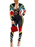 NVXIYYA Women Color Block Two Piece Outfit Long Sleeve Striped Jacket Pants Set Tracksuit