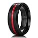 King Will Thin Red Groove Black Brushed Tungsten Carbide Ring Wedding/Tungsten Silicone Set Band