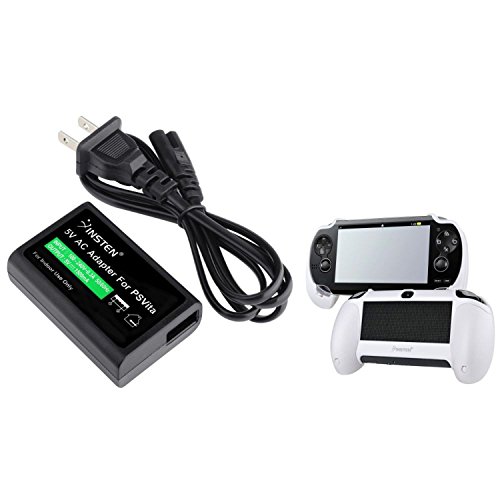 InstenÂ® White Hard plastic rubber coating Hand Grip + AC Adapter Compatible With Sony PlayStation Vita