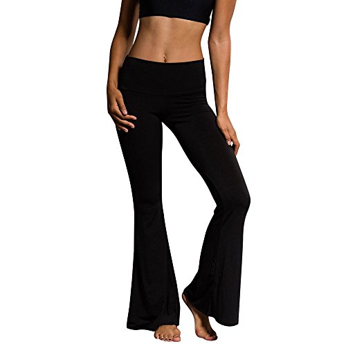 ZEFOTIM Women High Elastic Waist Bell-Bottom Long Trousers Skinny Yoga Flare Dance Pants (M,Black )
