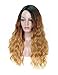 MISSQUEEN Ombre Hair 3 Tone Dark Blonde Wavy Wigs for Black Women Synthetic Hair Loose Curly Full Wig Dark Root