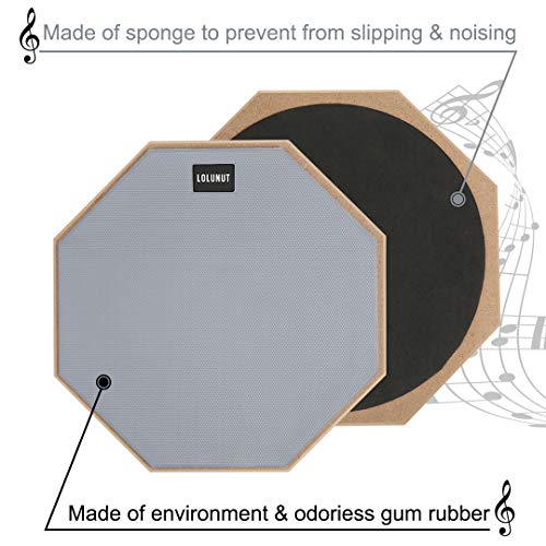 LOLUNUT 12 Inch Silent Drum Pad, Dumb Drum Beginner Rubber Practice Pad, with 5A Drum Sticks (12 Inch Grey)
